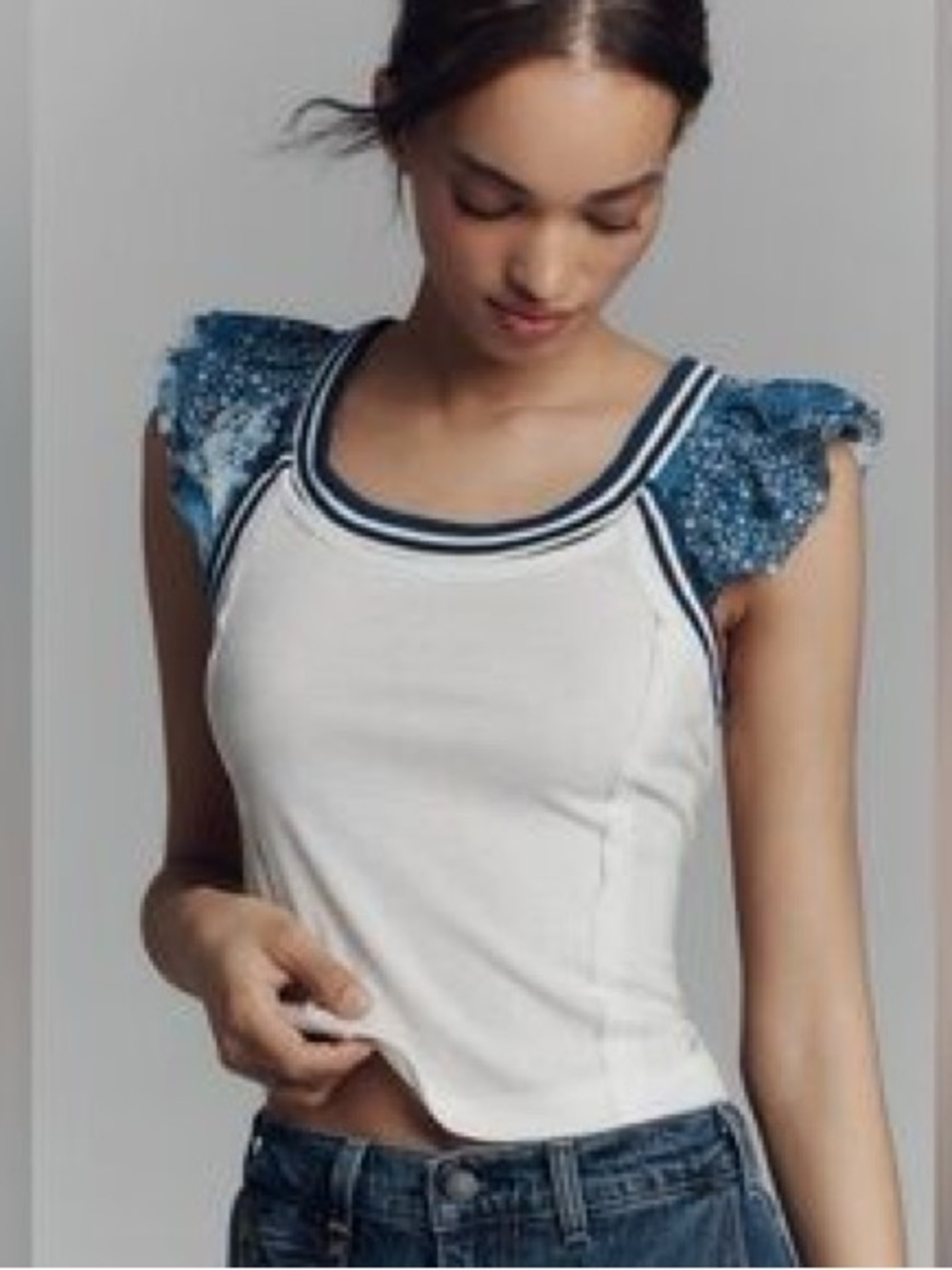 Anthropologie Pilcro Tank Top Blue White Size XL